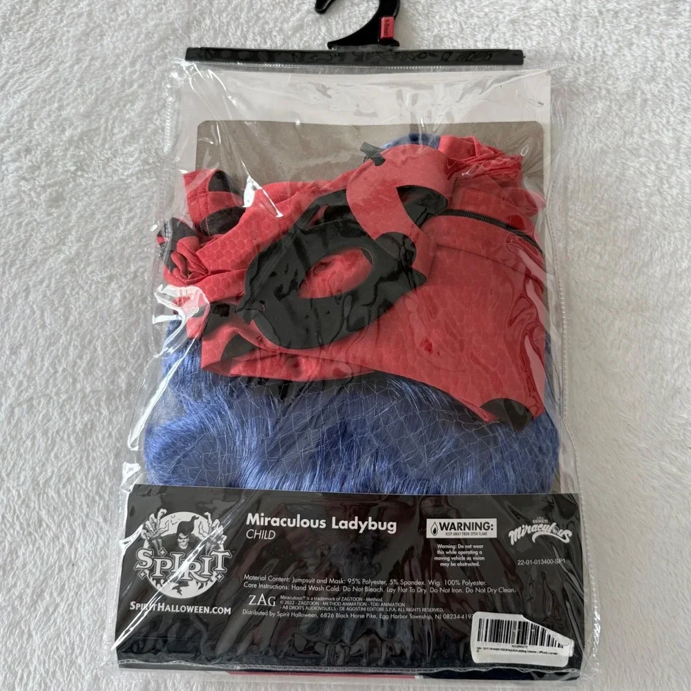 Spirit Halloween Miraculous Ladybug Costume Kids XS 3-4 Red Jumpsuit Wig Mask
